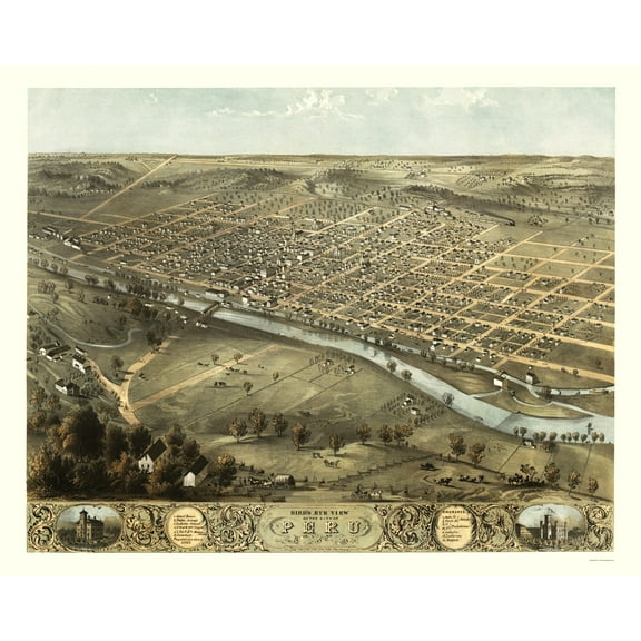 Historic Panoramic View - Peru Indiana - Ruger 1868 - Vintage Wall Art