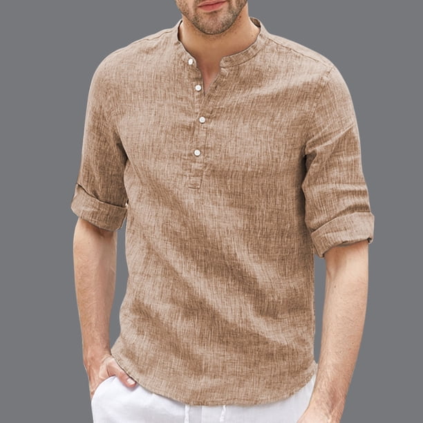 Ceisia Men's Shirt | Loose Stand Collar 3/4 Sleeve Shirt | Breathable Wrinkle-resistant (Solid Colors) Gift