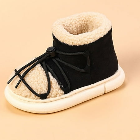 

PIKADINGNIS Winter Warm Fur Children Cotton Boots Home Warm Plush Boys Girls Thick Bottom High Top Cotton Shoes Soft Sole Kids Furry Shoes
