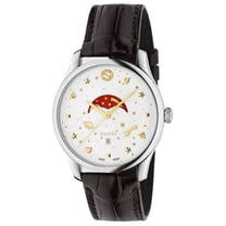 Gucci G-Timeless Quartz White Dial Black Leather Strap Men's Watch YA126325