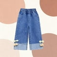 thumbnail image 4 of Posijego Little Girls Jeans Elastic Waist Wide Leg Denim Pants Loose Casual Summer Cute Denim Pants Girls 1-8 Years, 4 of 5