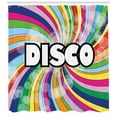 thumbnail image 3 of Vintage Rainbow Shower Curtain, Eighties Style Disco Advertisement with Swirled Spiral Colorful Stripes, Fabric Bathroom Set with Hooks, 69W X 84L Inches Extra Long, Multicolor, by Ambesonne, 3 of 3
