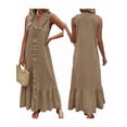 thumbnail image 2 of Women'S Summer Beach Cotton Tank Dress Linen Boho Sleeveless Tiered Ruffle Maxi Long Sundress Dark Brown S, 2 of 5