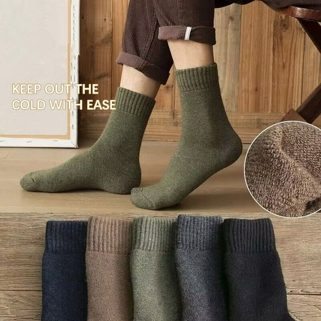 Dsseng 4pcs Men‘s Thick Warm Crew Socks - Solid Color Cozy Polyester Blend for Fall & Winter