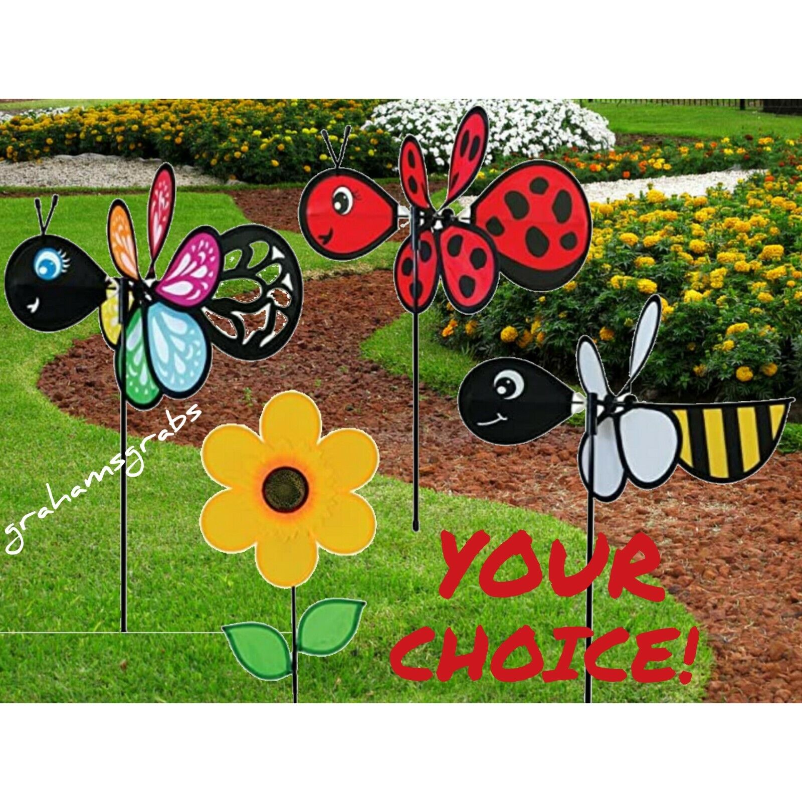BUMBLE BEE, BUTTERFLY, LADY BUG, SUNFLOWER BABY BUG WIND SPINNERS. YOUR