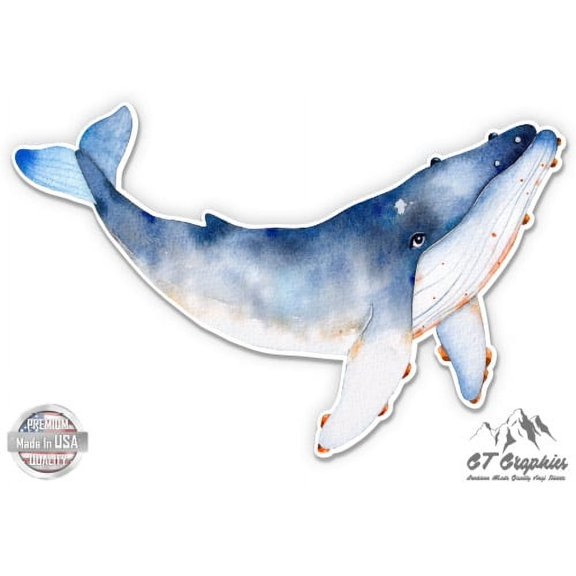 Whale Watercolor Beautiful - 3" Vinyl Sticker - For Car Laptop I-Pad Phone Helmet Hard Hat - Waterproof Decal