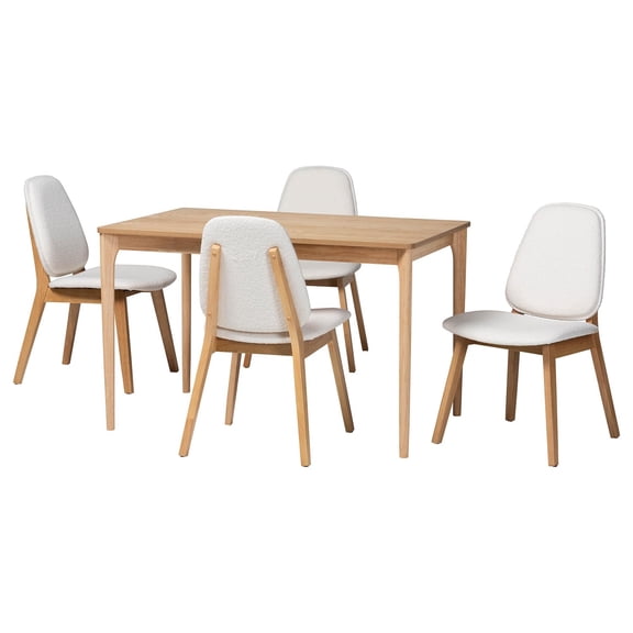 Baxton Studio Hudson 5-Piece Dining Set - Solid Wood Table - Natural and White