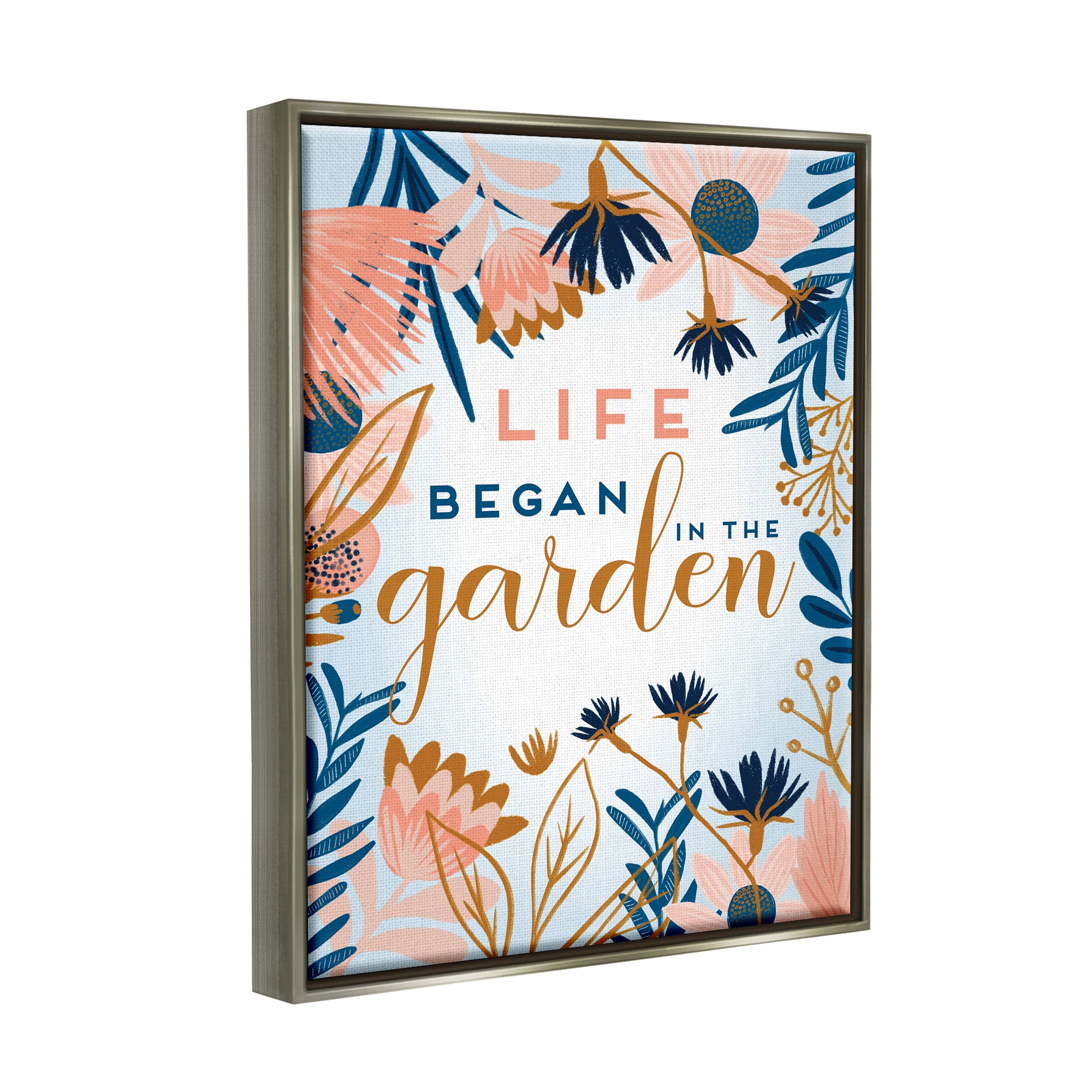 Stupell Industries Pink & Blue Gardening Botanical & Floral Painting Gray Floater Framed Art Print Wall Art, 25 x 31