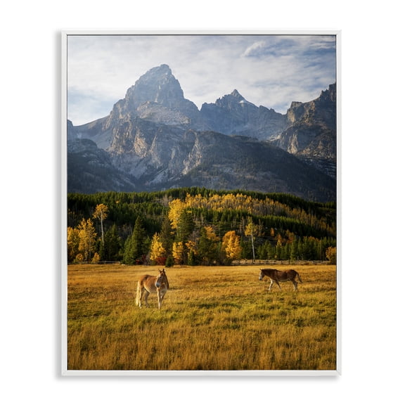 Stupell Industries Farmhouse Horses & Fall Foliage White Framed Giclee Art, 11 x 14, by Daniel Sproul