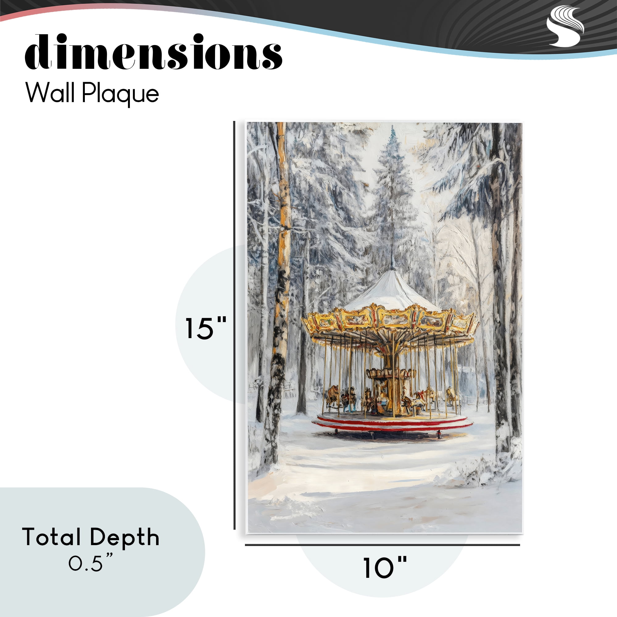 Winter Wonderland Carousel Wall Plaque Art, design by Petal Prints Design