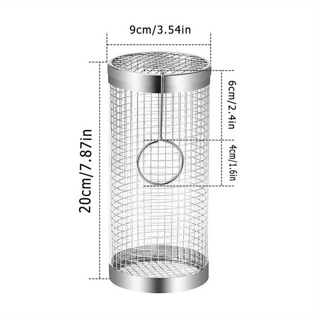 1/2pcs BBQ Rolling Grill Basket, Stainless Steel Grilled Cage, Round BBQ Grill Mesh For Vegetable Fries Fish, Portable Barbecue Cooking Grill Net, Grilling Baskets For Outdoor Grilling, Outdoor Campi