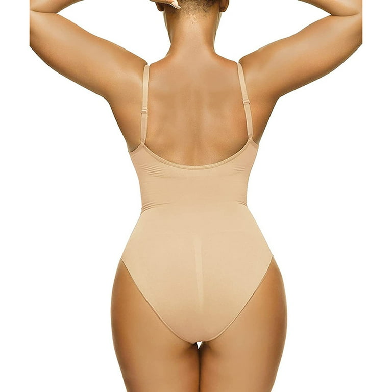 Shapewear for Women Tummy Control Backless V Neck Shaper Bodysuit with  Adjustable Straps Seamless Sculpting Body Shaper Thong Built-in Bra Waist