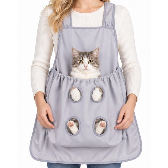 Hair Resistant Pet Cuddling Apron with Leg Holes for Holding Cats Anti-Scratch Kitten Swaddle Wrap Wearable Sling Holder Adjustable Loose Pouch Small Animals Carrier with Front Pocket