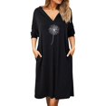 thumbnail image 1 of Gibobby Vestido Causal para Mujer de Verano Primavera Y Otoño Casual Suelto Manga Larga Bolsillo Con Capucha Estampado De Diente De León Vestido Casual Vestido(Negro,CH), 1 of 5