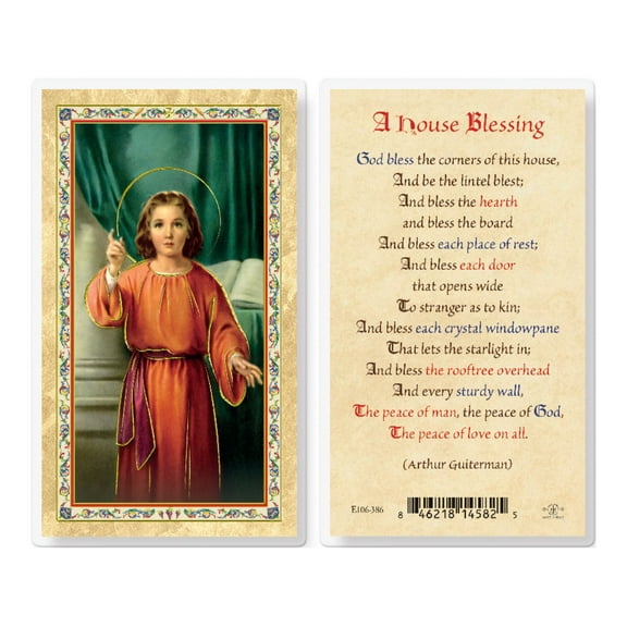 A House Blessing - Christ Knock Gold-Stamped Laminated Catholic Prayer Holy Card with Prayer on Back, Pack of 25