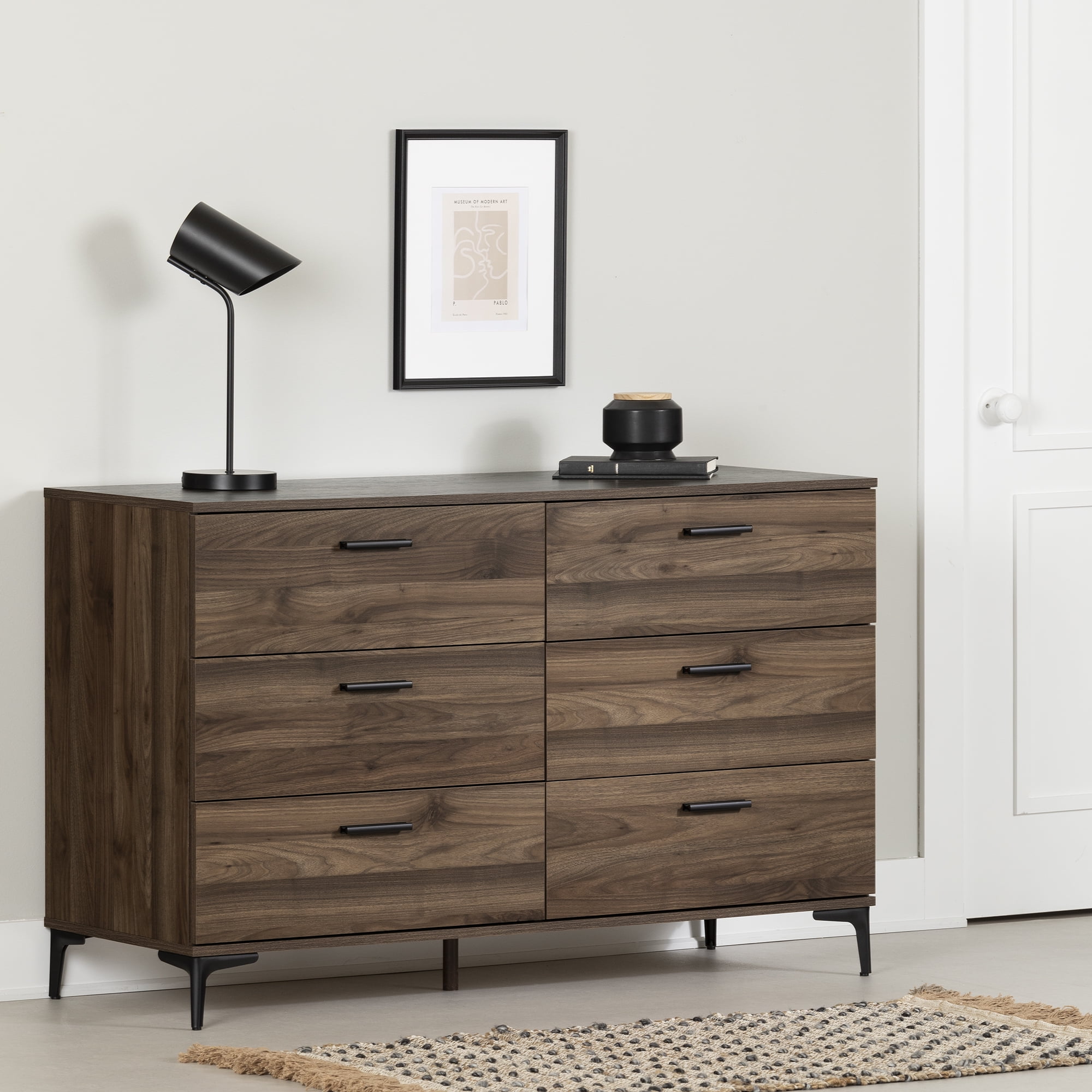 South Shore Musano 6-Drawer Dresser with Metal Legs for Adult, in Natural Walnut