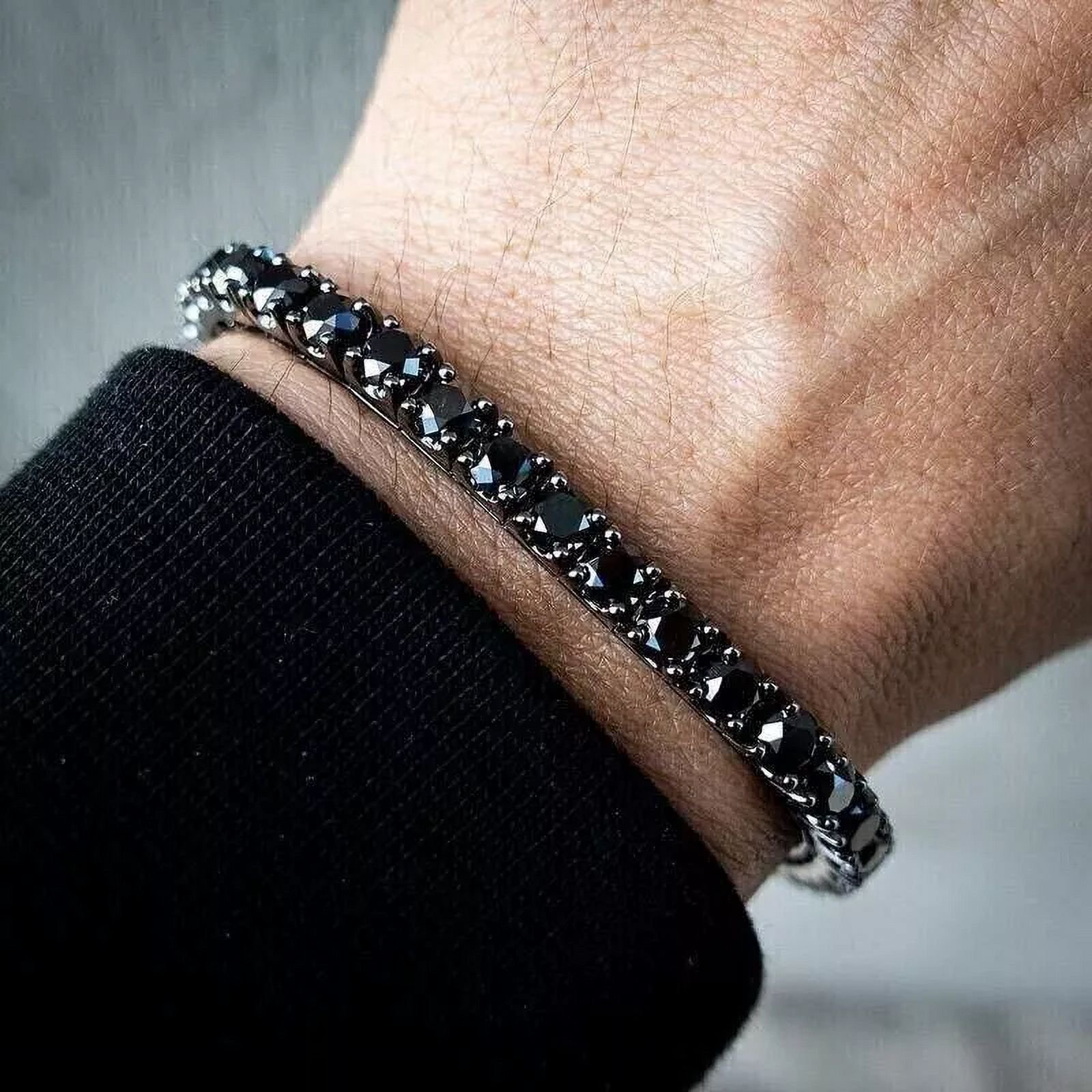 Jewelry Hub 5Ct Round Cut Simulated Diamond Men's Tennis Bracelet, 14K Black Gold Plated