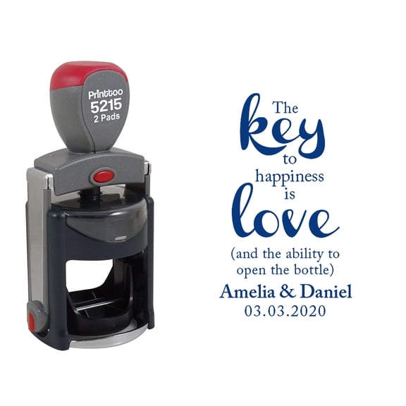 Printtoo Roound Personalized&nbsp;Blue Self Inking Opner Favor Stamp Custom The Key To Happiness Is Love Rubber&nbsp;Stamper-45 mm