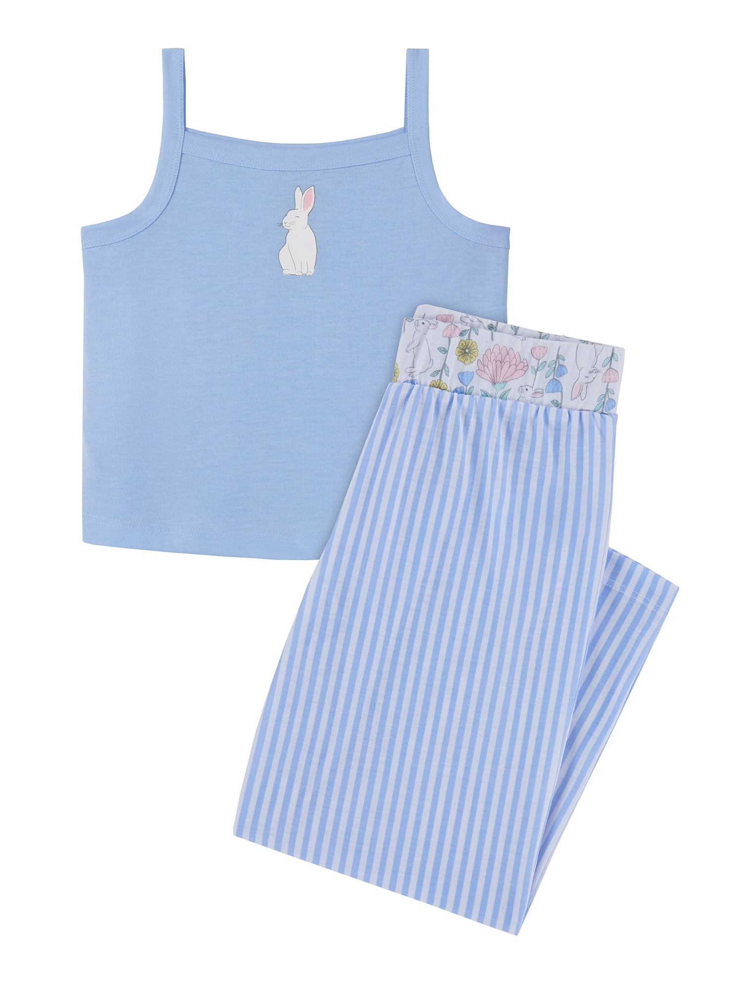Wonder Nation Girls Tank, Short Sleeve Top, Sleep Shorts and Sleep Pant Pajama Set, 4-Piece, Sizes 4-18