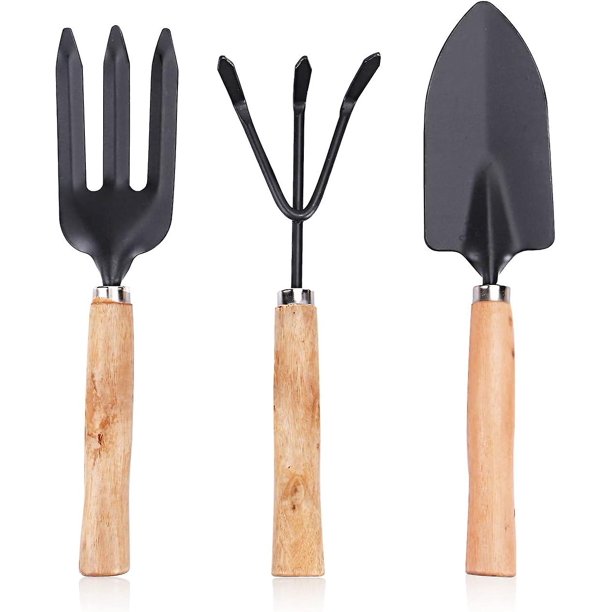 Juego de herramientas de jardinería, kit de herramientas de jardinería de 3 piezas que incluye tenedor de mano, rastrillo de mano y paleta de mano, regalos de jardín