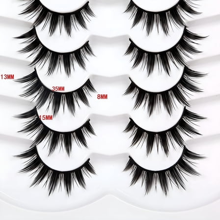 RAGUPEL False Eyelashes Doll Eye Natural Anime Lashes 8D Spiky Wispy Thick Faux Mink Eye Lash Strips Anime Eyelashes 7 Pairs Pack