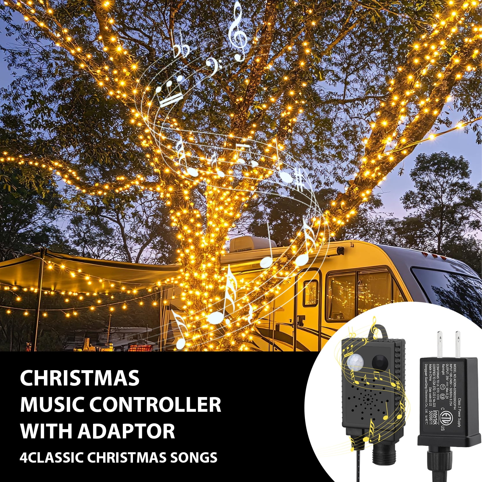 LAMPHOME 33ft Music Christmas Mini Lights (Green Wire),100 LED Fairy Starry String Light Plug in for Indoor Outdoor Xmas Tree Wedding Party Decoration (Warm White)