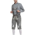 thumbnail image 2 of VBTAPA Beer Festival Costume for Men 2 Piece Set Regular Fit Long Sleeve Plaid Shirt and Overalls Shorts Performance Suit Oktoberfest Dress Up Outfirts Gray XL, 2 of 4