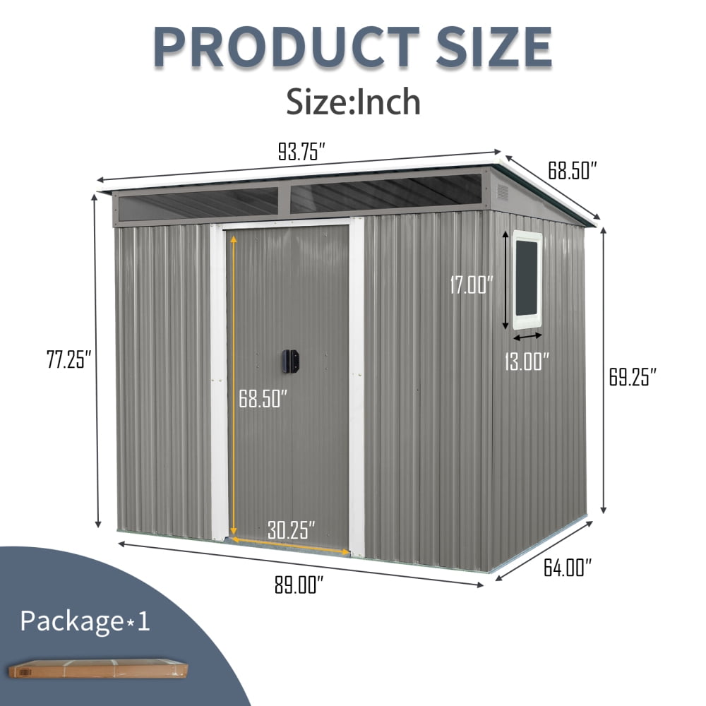 8 ft x 6 ft Outdoor Metal Storage Shed with Window, Transparent Plate, and Lockable Sliding Door – Garden and Lawn Storage