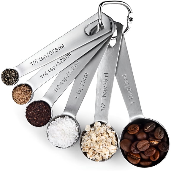 BPPEG Measuring Spoons: 18/8 Stainless Steel Measuring Spoons Set of 6 Piece: 1/8 tsp,1/4 tsp,1/2 tsp,1 tsp,1/2 tbsp & 1 tbsp Dry and Liquid Ingredients teaspoon measuring spoons