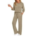 thumbnail image 2 of QATAINLAV Womens Lounge Set Cute 3/4 Sleeve Pajama Sets Casual Ribbed Knit Pullover Sweater and Wide Leg Pants 2 Piece Outfits Fall Sleepwear, Beige, M, Gifts for Mom, 2 of 9