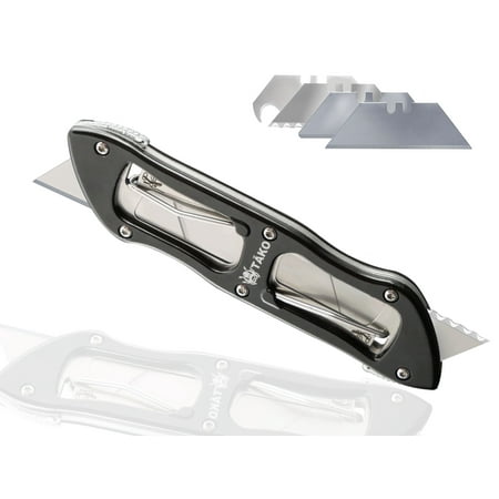 

TĀKO X4- Retractable Utility Knife Instant Access to 3 Extra Blades Box Cutter Quick Change Lightweight Pocket Knife