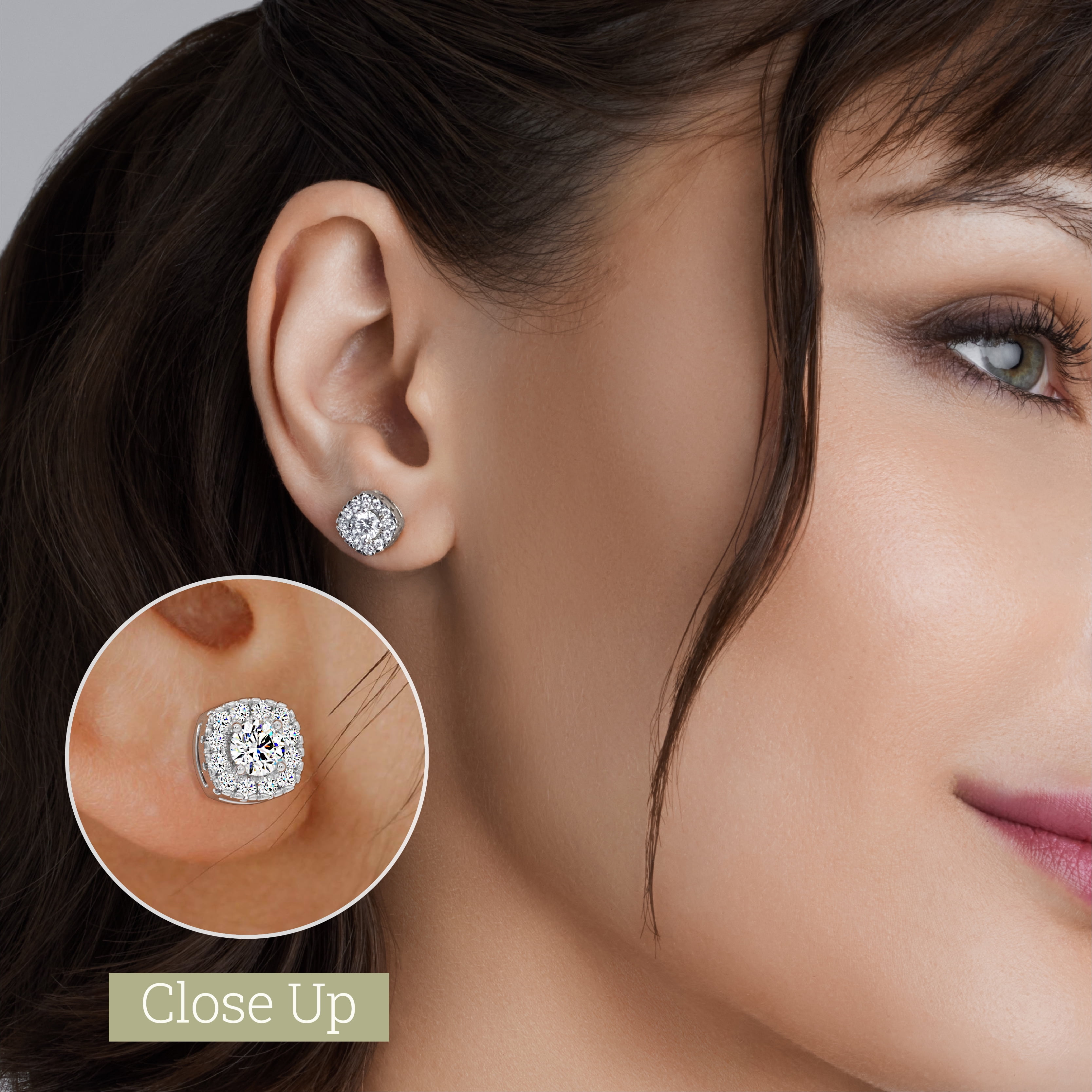 Gilded 1 Carat Total Weight Lab-Grown Diamond Stud Earrings for Women | 925 Sterling Silver | Cushion Halo Studs | Hypoallergenic Fine Jewelry | Prong Setting, Push Back Nut | SI1 Clarity, F Color