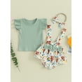 thumbnail image 3 of Musuos Baby Girls Shorts Set, 3 6 12 18M Fly Sleeve T-shirt with Flower Print Suspender Shorts and Headband Summer Outfit, 3 of 10
