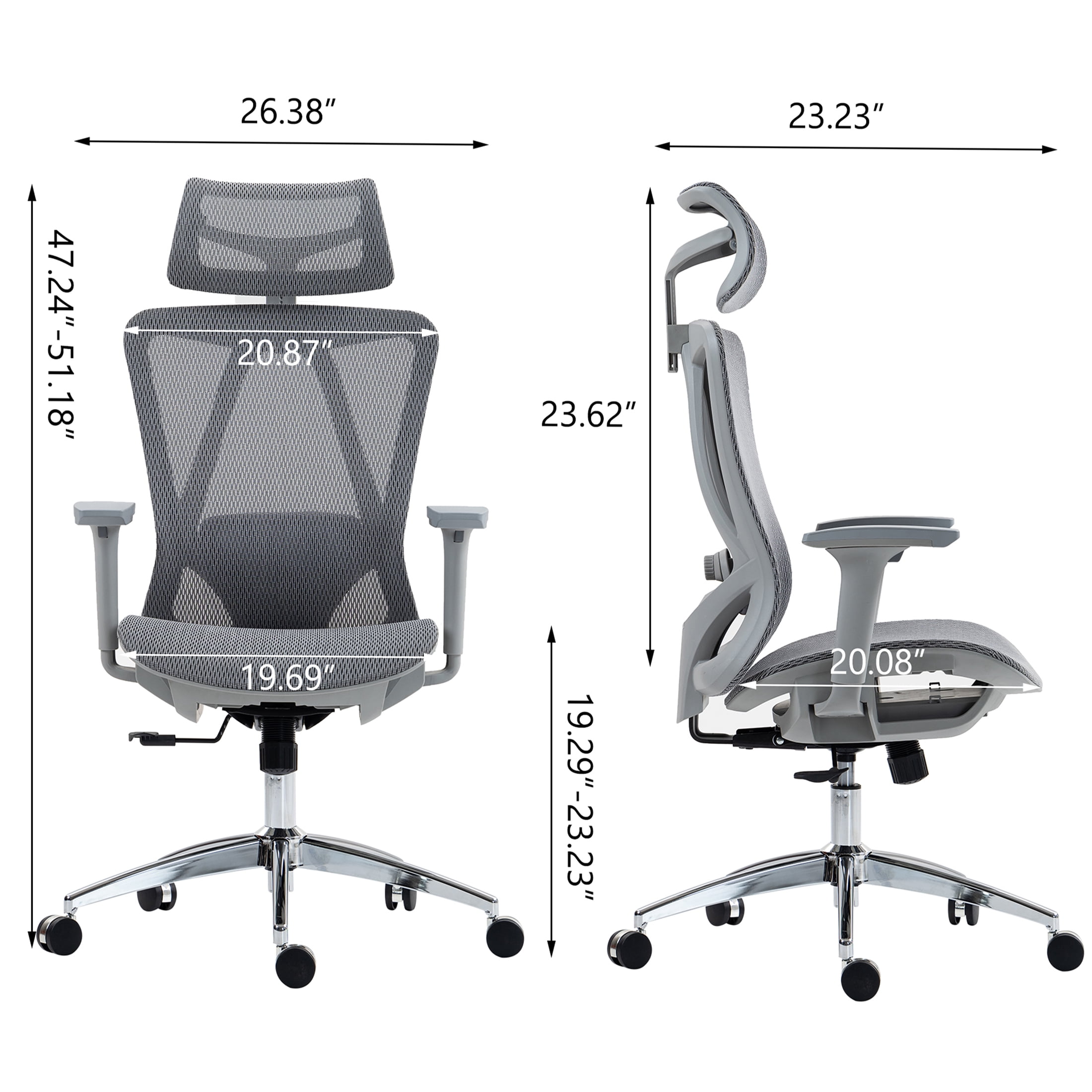 JERFIT Ergonomic Office Chair with Lumbar Support, Adjustable Swivel Desk Chair, Breathable Mesh and Fabric Executive Chair for Home Office, Grey