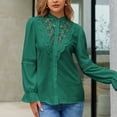 thumbnail image 4 of Blusa de encaje con volantes retro, color verde oscuro, manga larga, calada, talla M, 4 of 6