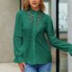 thumbnail image 4 of Camisa de manga larga verde oscuro hueca con detalle de botonadura sencilla, talla S Blusa de encaje con volantes retro, 4 of 6