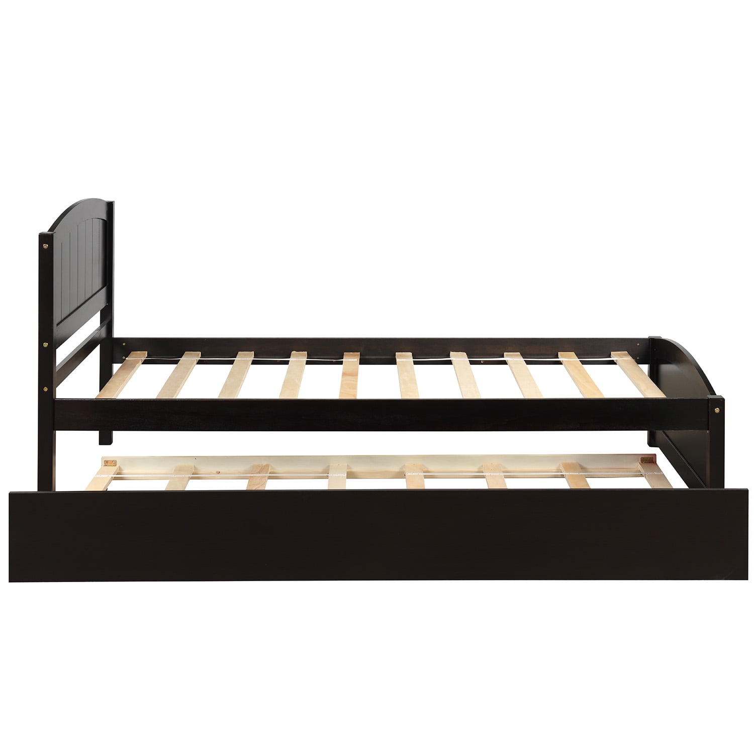 Holaki Wood Twin Size Bed with Trundle for Kids , Espresso