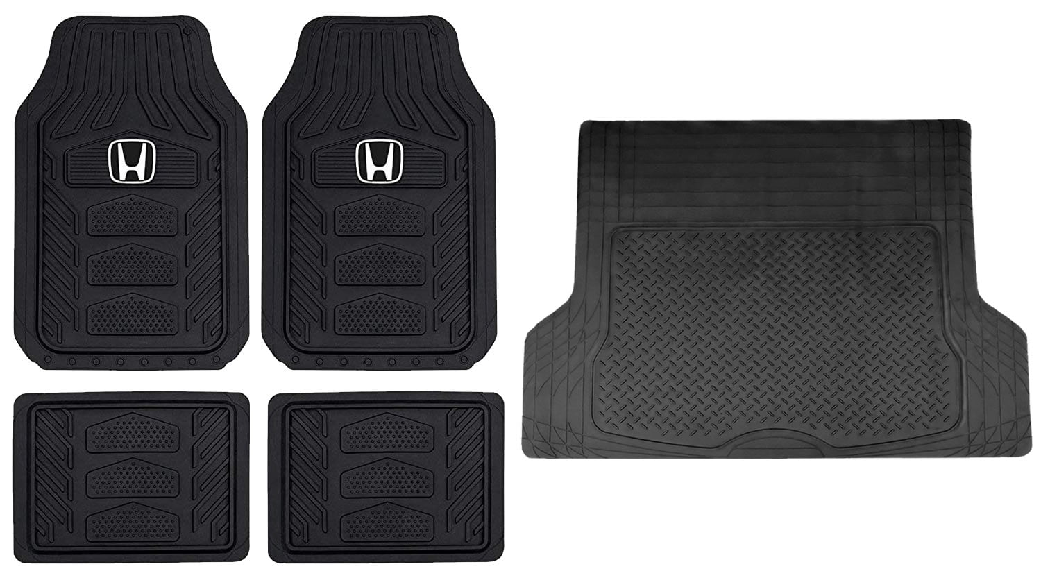 5 Piece All Weather Pro Heavy Duty Rubber Front Rear Floor Mats & Black