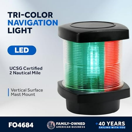 Five Oceans LED Tri-Color Navigation Light, High Performance Polycarbonate Housing, 12V DC, Meets USCG 2 NM Rules, Mast Mount for Sailboat - FO4684