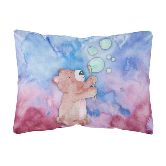 Bear and Bubbles Watercolor Canvas Fabric Decorative Pillow