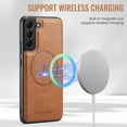 thumbnail image 2 of Compatible with Samsung Galaxy S22 Plus Magnetic Case, Classic Premium PU Leather TPU Hybrid MagSafe Ultra Slim Protective Skin Friendly Shockproof Case Cover for Samsung Galaxy S22 Plus, Brown, 2 of 7