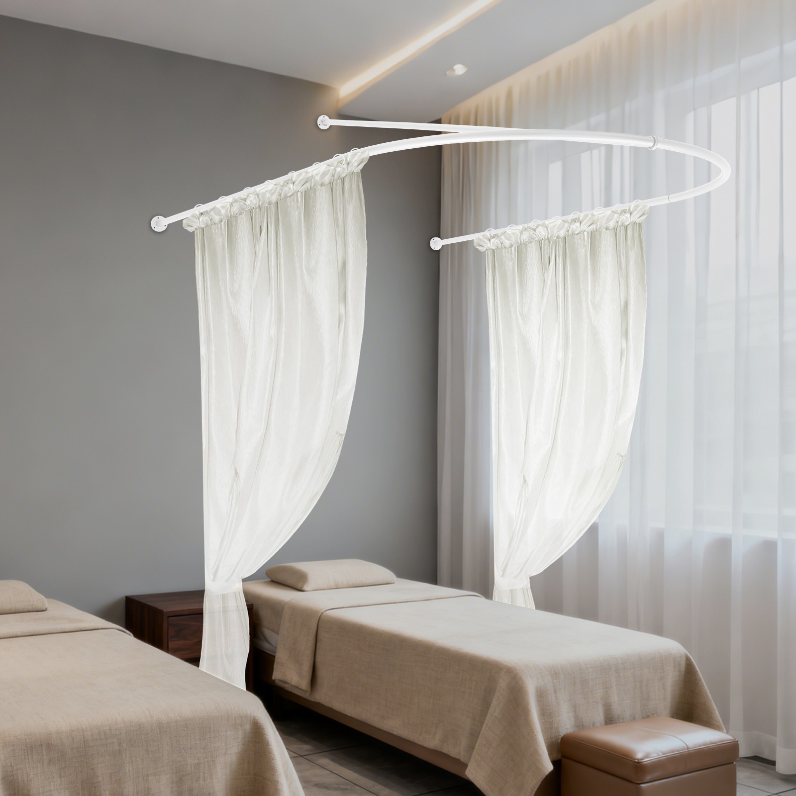 Privacy Partition Curtains,Curtain for Beauty Salon,Wall Hanging Room Dividers Without Curtain,U-Shaped Room Divider Rod with Ceiling Support,Wall Mounted Curtains for Fitting Room