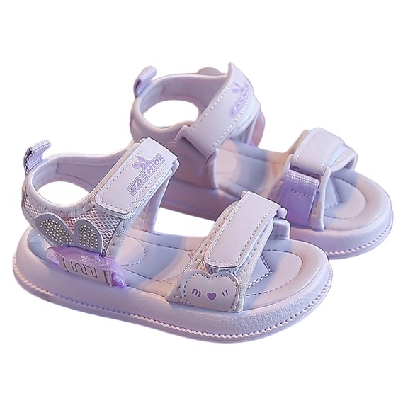 Floleo Girls Cute Heart Accent Sport Sandals, Adjustable Triple Strap Footwear, Three Tone Non-Slip Soft Sole Kids Summer Casual Shoes(Purple,10 Years)