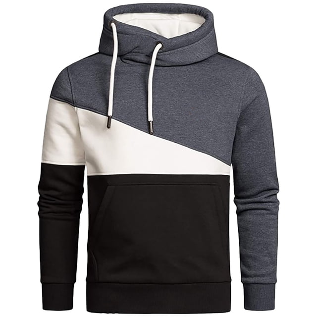 Sweat à Capuche pour Hommes Mode Poche Décontractée Manches Longues Patchwork Noir Manches Longues