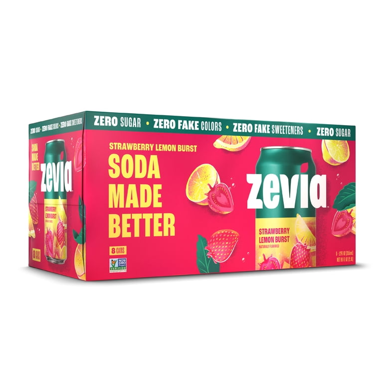 Zevia Strawberry Lemon Soda, 12 fl oz, 8 Pack Cans - Walmart.com