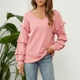 thumbnail image 3 of Yuyuzo Chandails à Manches Longues pour Femmes Décontractés à Col en V Tuniques Amples à Volants Couleur Unie Chic T-Shirt Basique Surdimensionné, 3 of 6