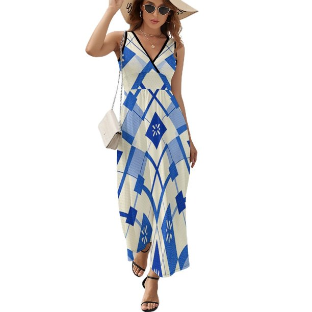 Vestido Largo Sin Mangas Para Mujer, Diamond Grid Traje Informal Para Cumpleaños, Verano