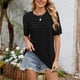 thumbnail image 5 of Puntoco Liquidación de blusas cortas para mujer, moda femenina, informal, primavera y verano, nuevas, color sólido, cuello redondo, manga corta, camiseta suelta, top de retazos de encaje, 5 of 5