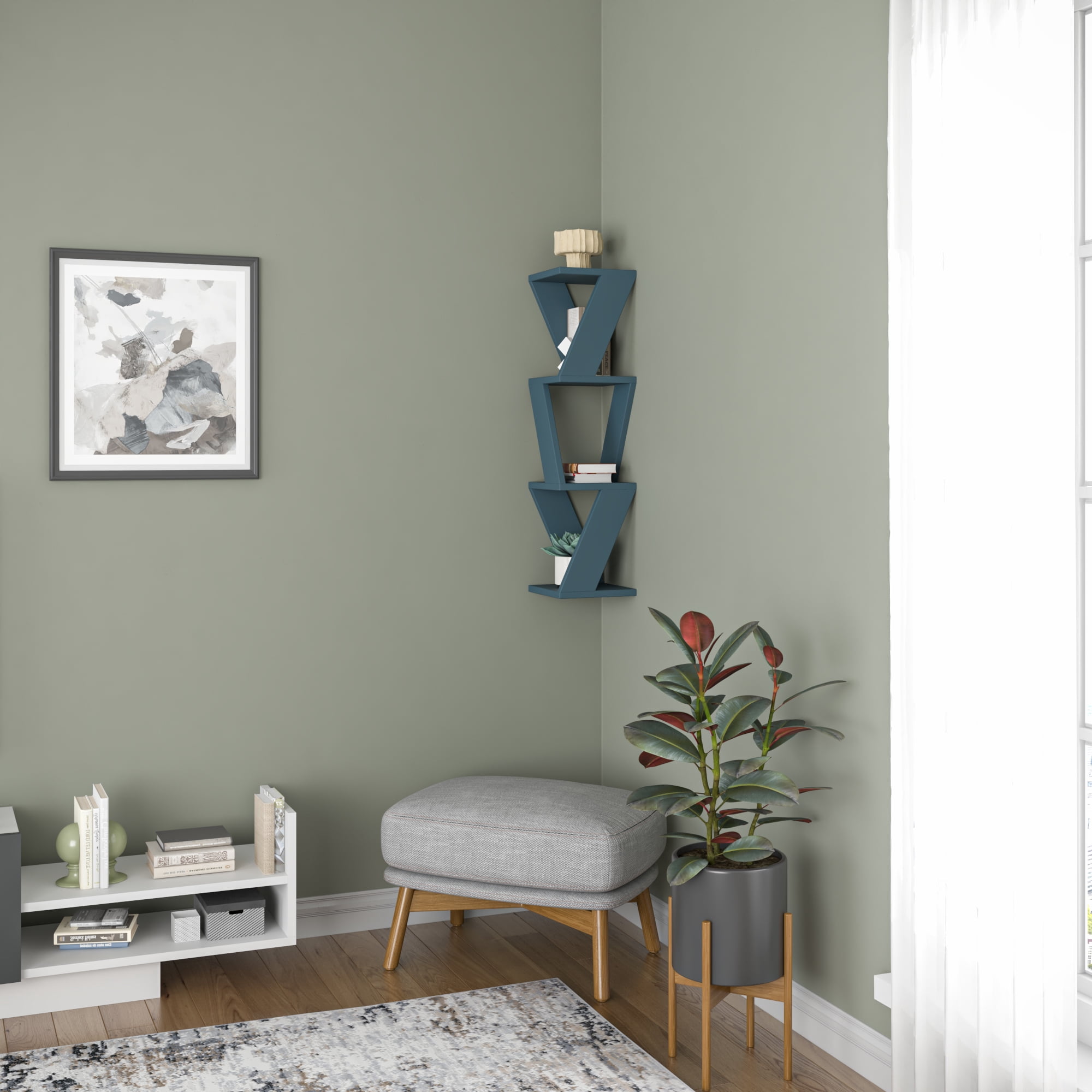 Ada Home Decor Furniture 8.66" 3 Tier Petrol Blue Chicago Modern Wall Shelf