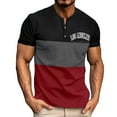 thumbnail image 2 of Shirts for Men Mens Fashion Casual Front Placket Basic Short Sleeve Henley T-Shirts Ndbuld Men Casual Round Neck Patchwork Pullover Fitness Sports Shorts Sleeves T Shirt Blouse Red L, 2 of 5